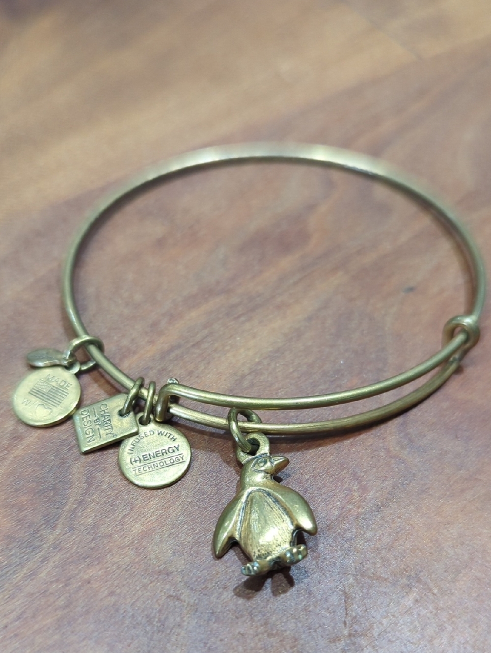 Alex And Ani Gold Tone Penguin Charm Bangle Bracelet